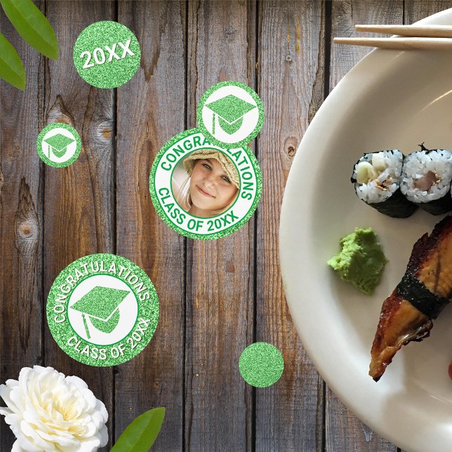 Grad Glam Green Cap Photo Graduation Party Confetti (Creator Uploaded)