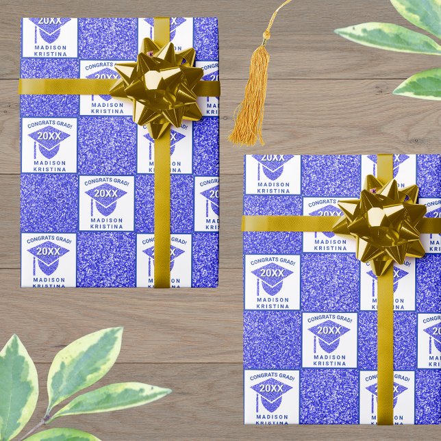 Grad Glam Navy Cap Celebration Graduation Wrapping Paper (Creator Uploaded)