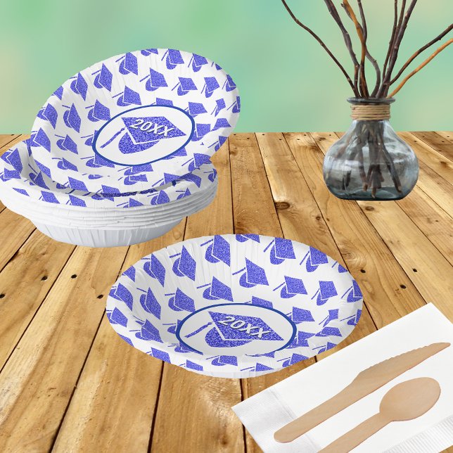 Grad Glam Navy Cap Chic School Colours Pattern Paper Plate (Creator Uploaded)