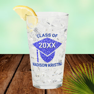 Grad Glam Navy Cap Elegant Congratulations Glass