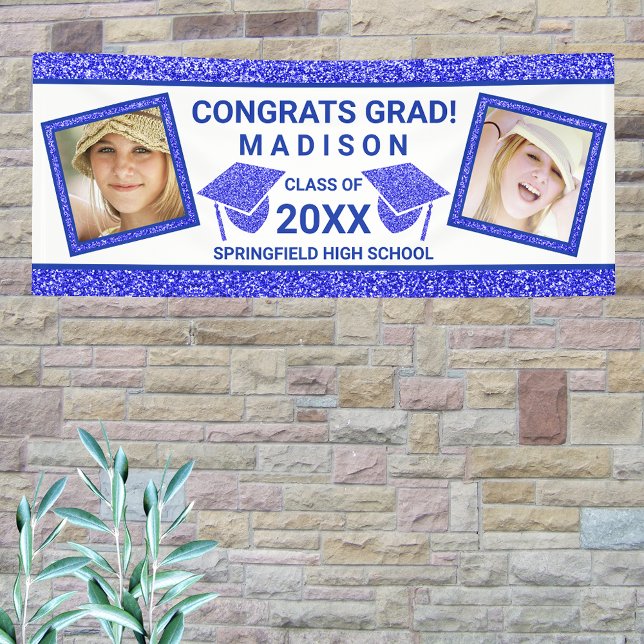 Grad Glam Navy Cap Graduation Party Picture Banner (Creator Uploaded)