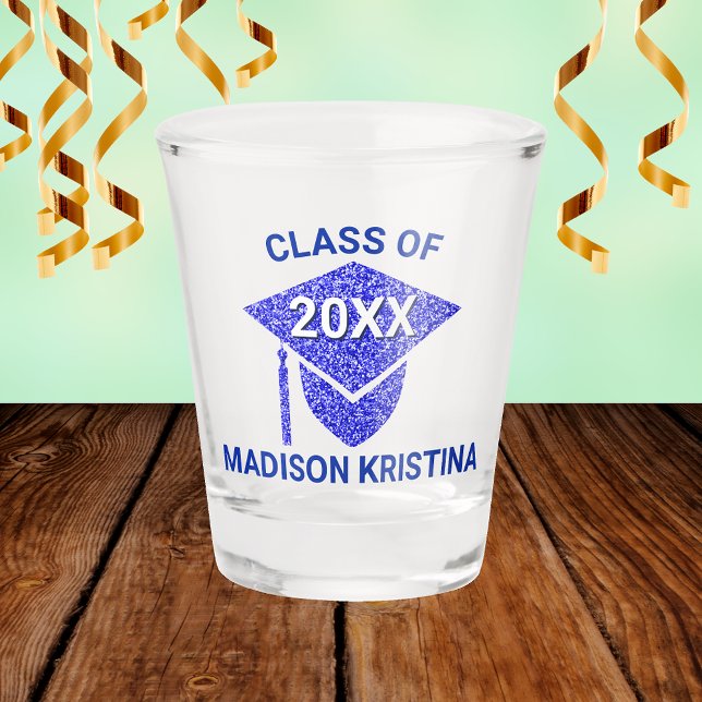 Grad Glam Navy Cap Personalised Chic Elegant Shot Glass (Creator Uploaded)