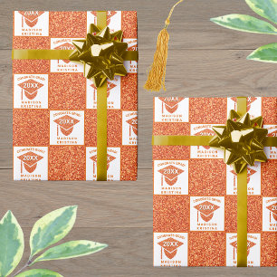Grad Glam Orange Cap Celebration Graduation Wrapping Paper