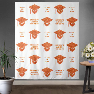 Grad Glam Orange Cap Chic Party Selfie Photo Booth Tapestry