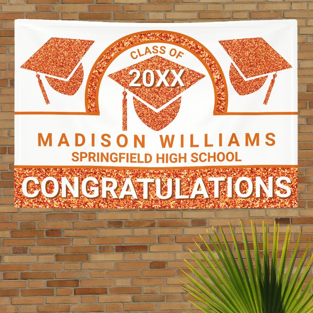 Grad Glam Orange Cap Graduation Congratulations Banner (Creator Uploaded)