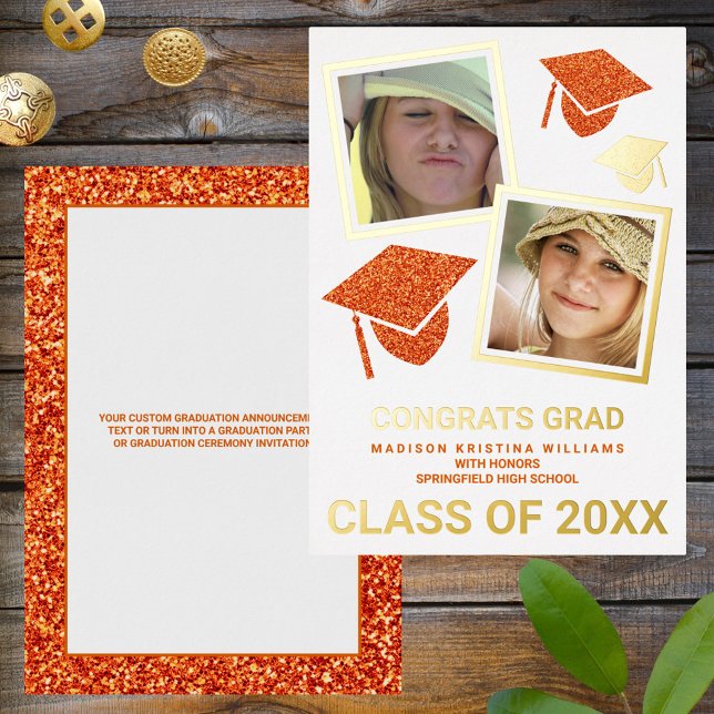 Grad Glam Orange Cap Photo Collage Graduate (Creator Uploaded)