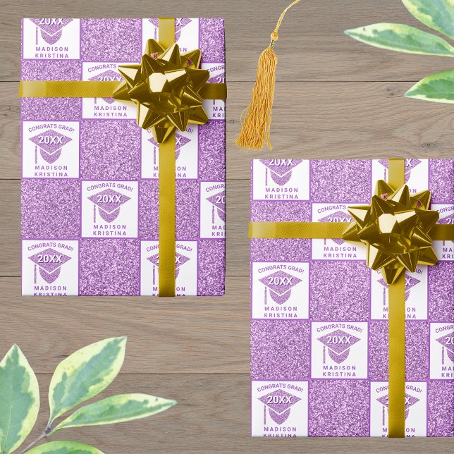 Grad Glam Purple Cap Celebration Graduation Wrapping Paper (Creator Uploaded)