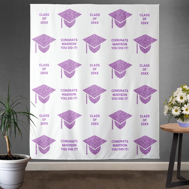 Grad Glam Purple Cap Chic Party Selfie Photo Booth Tapestry (Creator Uploaded)