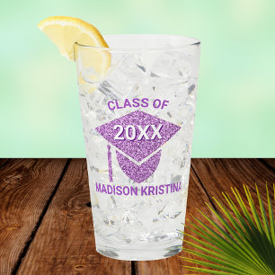 Grad Glam Purple Cap Elegant Congratulations Glass