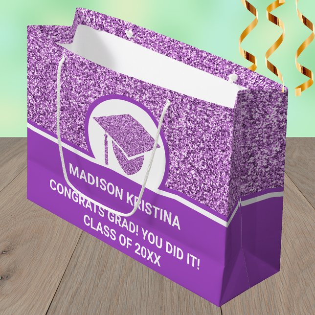 Grad Glam Purple Cap Simple Elegant Custom Large Gift Bag (Creator Uploaded)