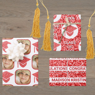 Grad Glam Red Cap Modern Assorted Celebrate Wrapping Paper Sheet