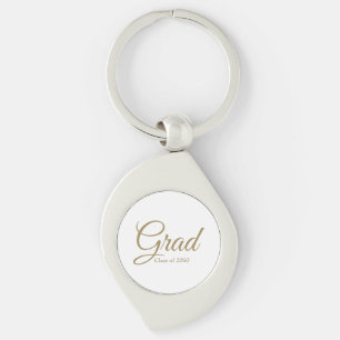 Grad gold script class year elegant graduation key ring