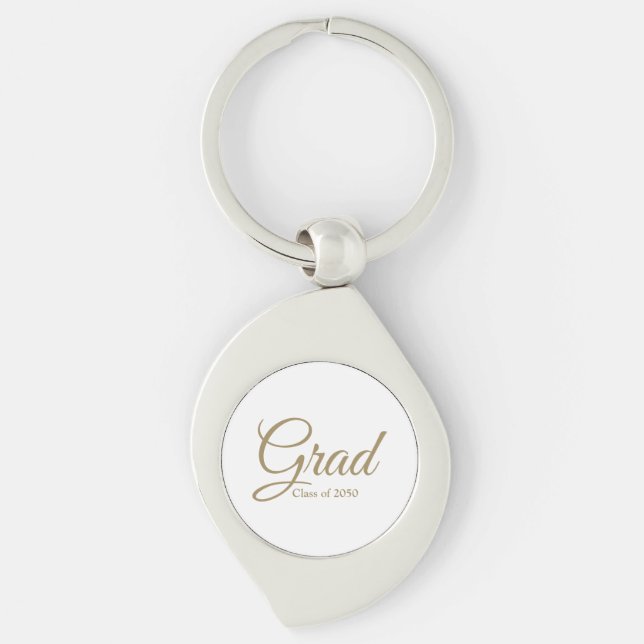 Grad gold script class year elegant graduation key ring (Front)