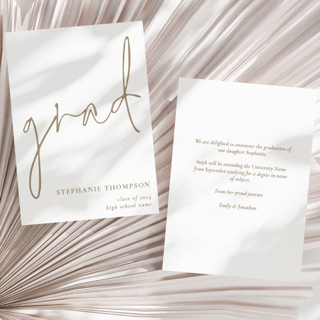Grad Gold Script Graduation Announcement (Front and back view)