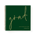 Grad Gold Script Green Graduation Guest Book