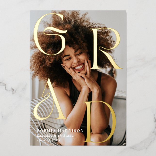 Grad Gold Stacked Letters Typography Graduation (Front)