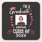 Grad Graduate Photo Graduation Class Personalise Square Paper Coaster (Front)