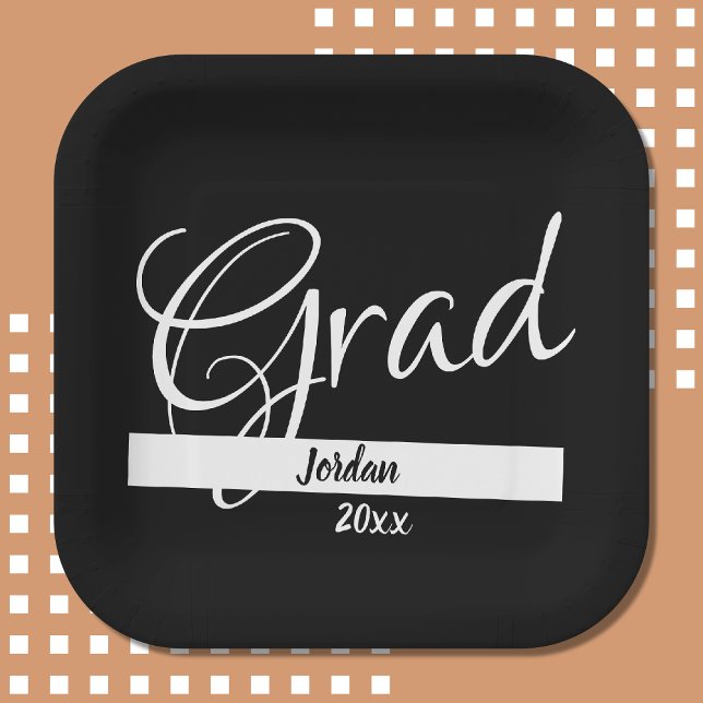 Grad graduation Custom Name and Year Paper Plate (Depiction of Front of Paper Plate)