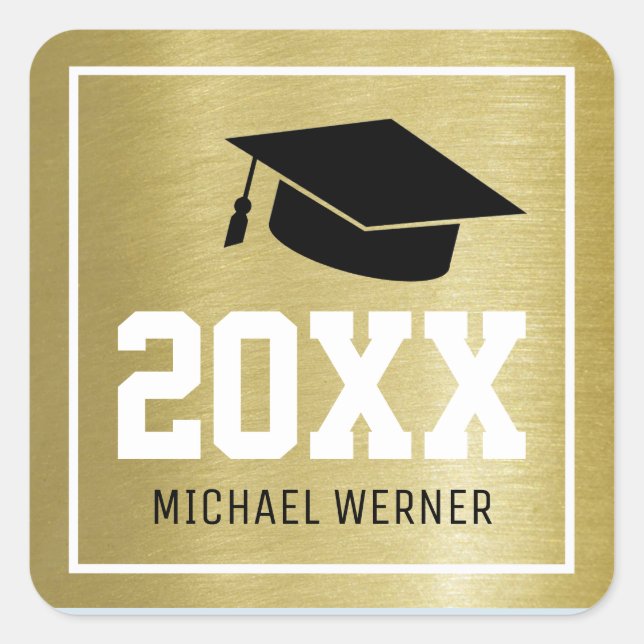 grad / graduation modern faux gold  square sticker (Front)