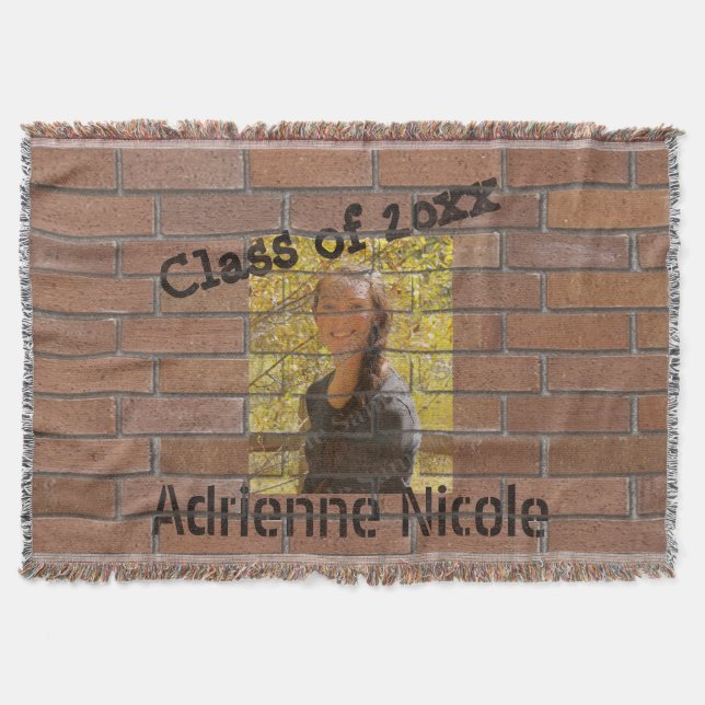 Grad Graffiti Photo on Brick Wall  Throw Blanket (Front)