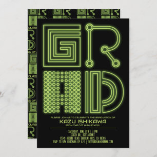 GRAD   Green neon Graduation party Invitation