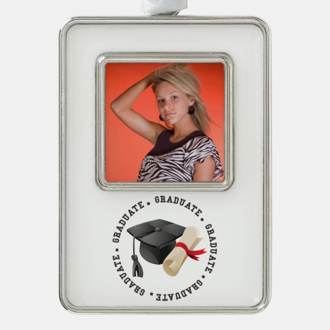 Grad Hat and Degree Photo Ornament (Front)