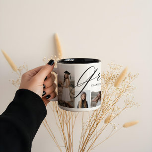 Grad Heart Elegant Script Graduate Photo Collage Two-Tone Coffee Mug