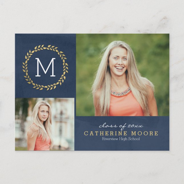 Grad Initial EDITABLE COLOR Graduation Postcard (Front)