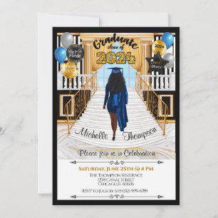 Grad Invitation African American Blue Gown