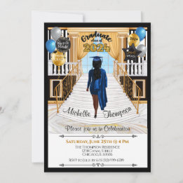 Grad Invitation African American Blue Gown