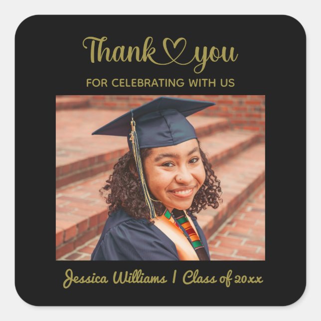 Grad Love And Thanks Custom Photo Personalised Square Sticker (Front)