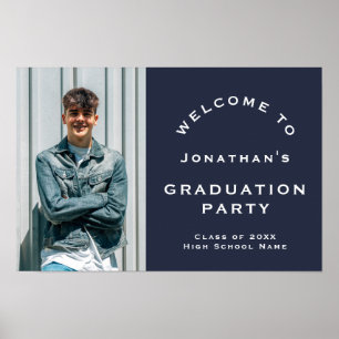 Grad Male Photo Welcome Graduation Party Navy Poster
