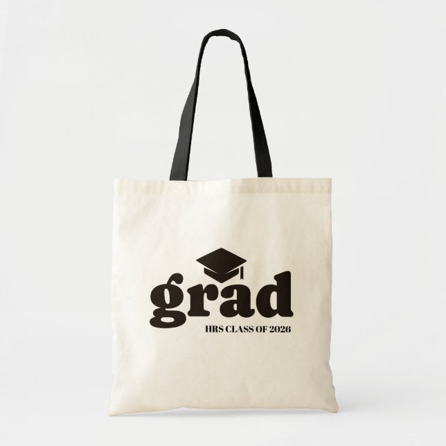 Grad Minimalist Typography – Graduation Cap Tote Bag (Front)