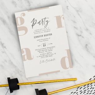 Grad Modern Beige Taupe Graduation Party Invitation