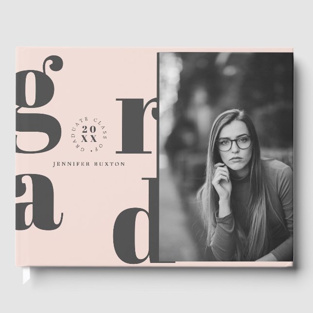 Grad Modern Blush Pink Photo Graduation Party Guest Book (Front)