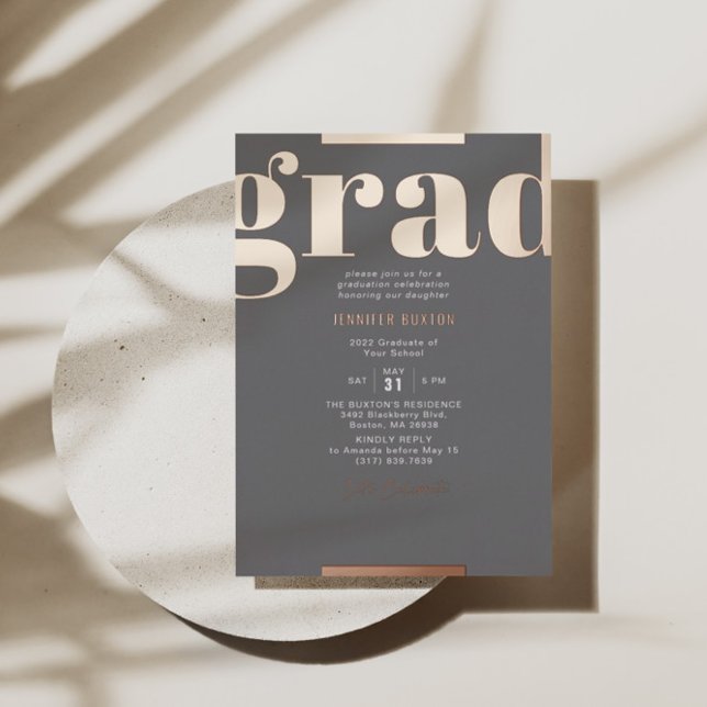Grad Modern Bold Graduation Party Gray Rose Gold  (Creator Uploaded)