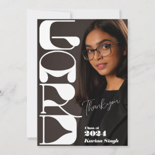 GRAD! Modern Script Graduation Photo Thank You Invitation