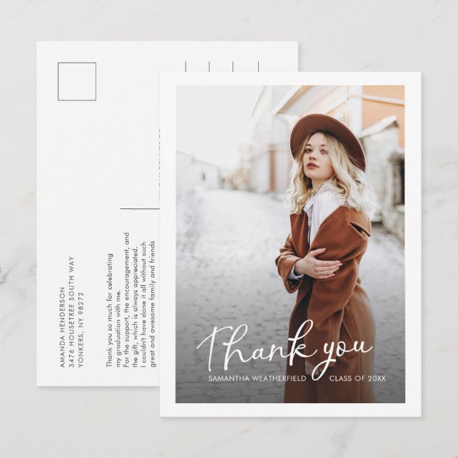 Grad Multi Photo Modern Graduation Thank You Postcard (Front/Back)