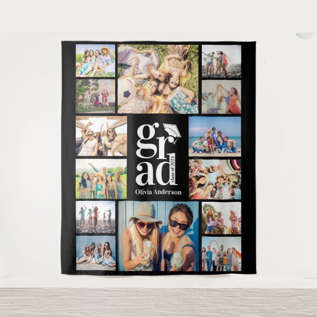 Grad Multiple Photo Collage Memories Backdrop Tapestry (Front)