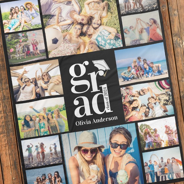 Grad Multiple Photo Collage Memories Fleece Blanket (Creator Uploaded)