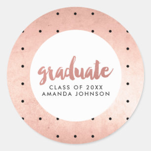 Grad Name Rose Gold Script Graduation Party Favour Classic Round Sticker