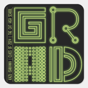 GRAD   Neon colour Minimal Simple Graduation Party Square Sticker