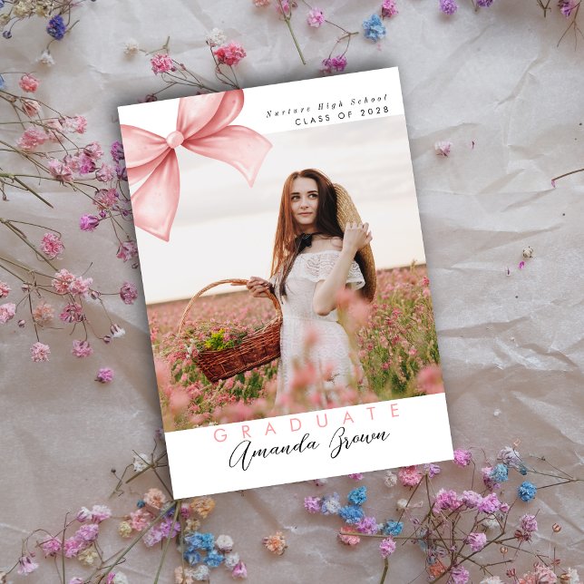 Grad party 2025 Pink Bow Coquette Elegant Trendy Invitation (Creator Uploaded)
