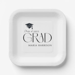 Grad Party Black and White Paper Plate