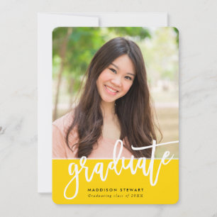 GRAD PARTY chic photo trendy calligraphy yellow Invitation