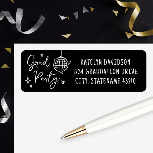 Grad Party Disco Ball Return Address Label (Creator Uploaded)