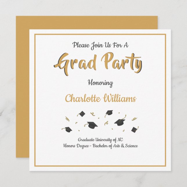 Grad Party, Gold, Graduation Celebration Invitation (Front/Back)
