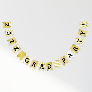 Grad Party Gold Stripes and Dots Bunting
