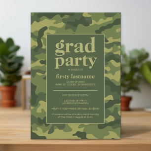 Grad Party - Green Camo Print for Graduation Party Invitation