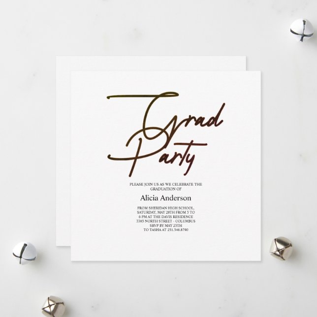 Grad Party Invitation | Hathama Script Black White (Front/Back In Situ)